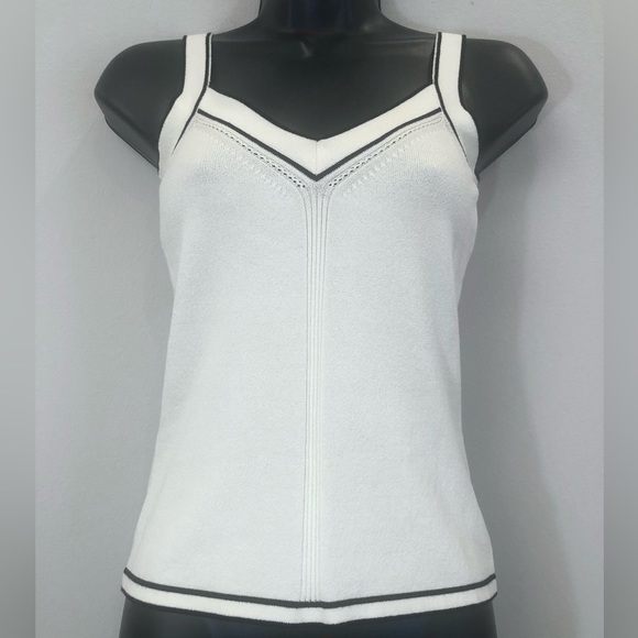Vintage Olo Cream/Black Trim Designer Knit Shell Tank Top Sz S - Picture 3 of 7